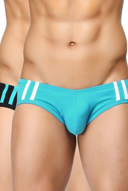 basiics by la intimo sky blue & black striped briefs (pack of 2)