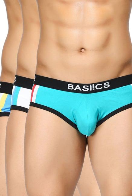 basiics by la intimo sky blue & white striped briefs (pack of 3)