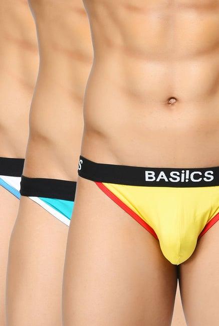 basiics by la intimo white, yellow & sky blue briefs (pack of 3)