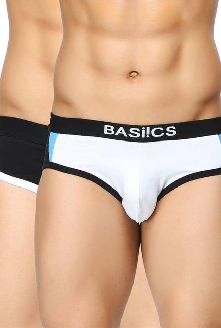 basiics by la intimo white & black printed briefs (pack of 2)