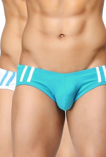 basiics by la intimo white & blue striped briefs (pack of 2)