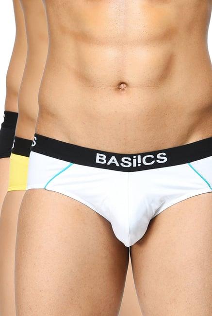 basiics by la intimo white & yellow printed briefs (pack of 3)