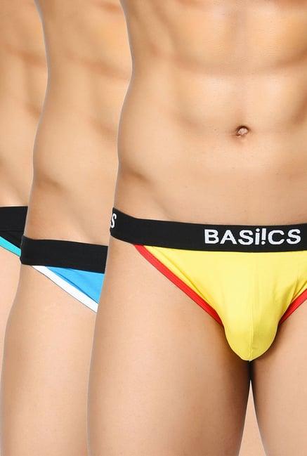 basiics by la intimo yellow, blue & black printed briefs (pack of 3)