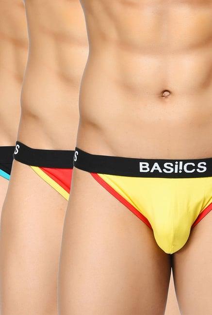 basiics by la intimo yellow, red & sky blue briefs (pack of 3)