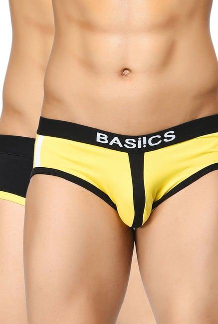 basiics by la intimo yellow & black printed briefs (pack of 2)