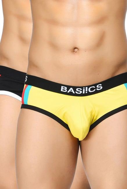 basiics by la intimo yellow & black striped briefs (pack of 2)