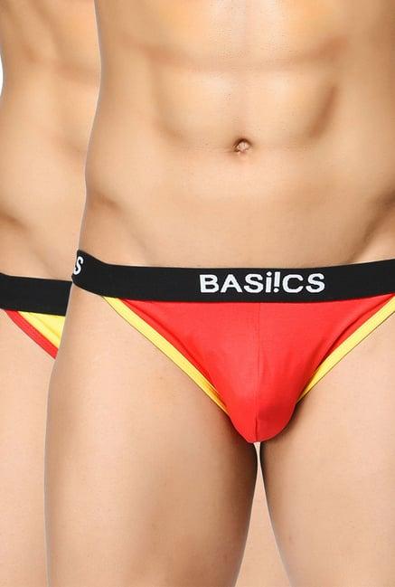 basiics by la intimo yellow & red printed briefs (pack of 2)