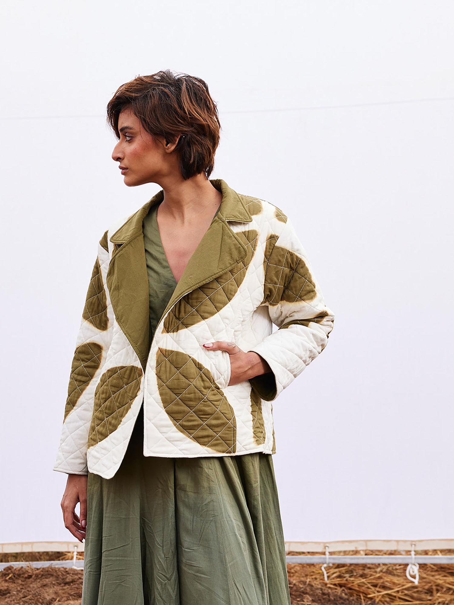 basil off white & green quilted jacket