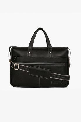 basilio leather zipper closure casual laptop bag - black