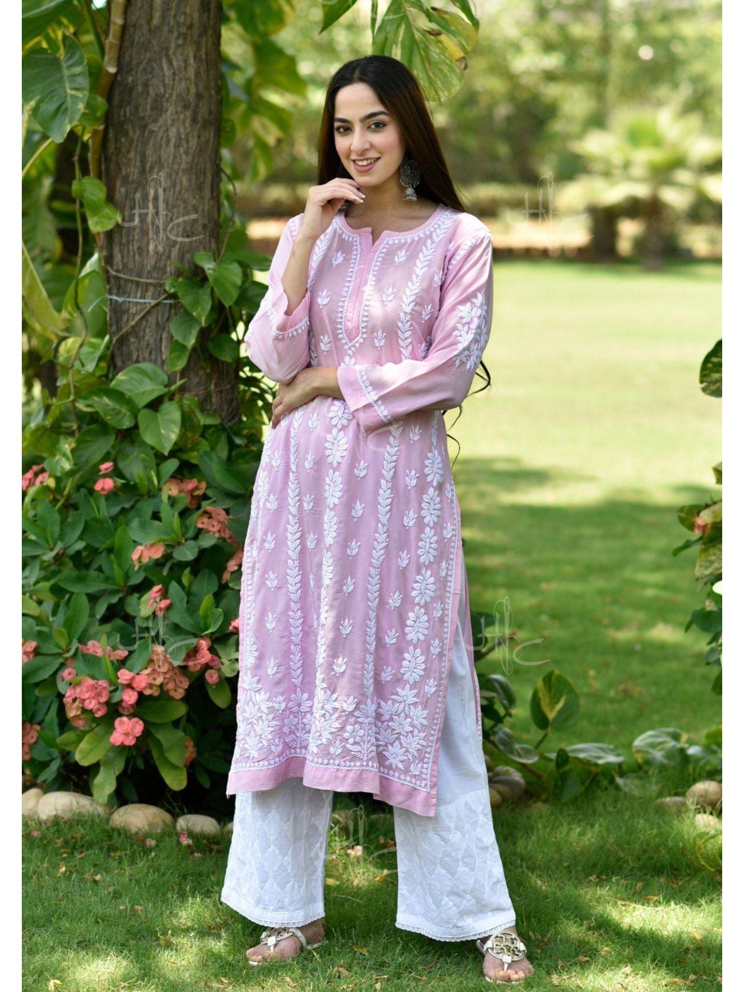 basima chikankari pink modal straight kurta