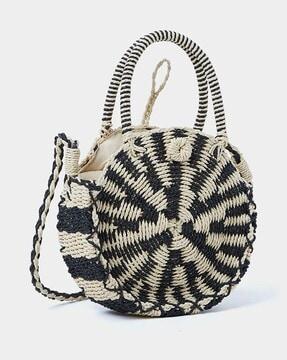 basket weave sling bag with zip closure