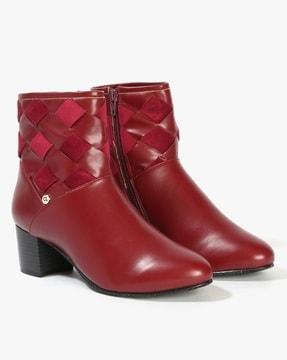 basket-weave ankle-length boots
