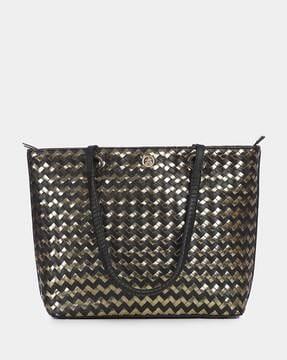 basket-weave tote bag with zip closure