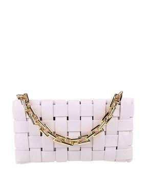 basket weave clutch with chain accent