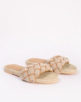 basket-weave flat sandals