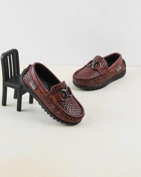 basket-weave patterned bit loafers