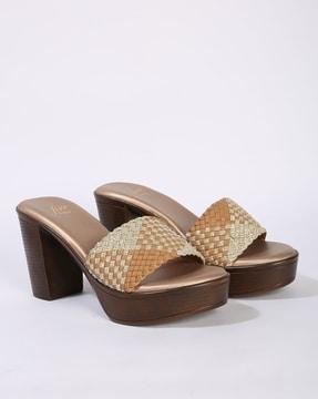 basket-weave platform heels