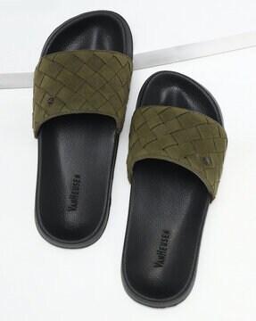 basket weave round-toe slides