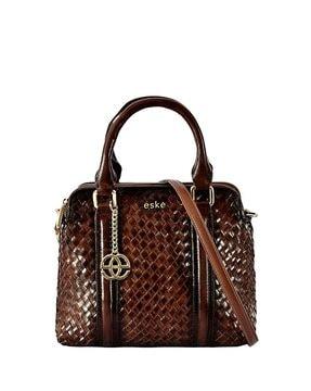 basket-weave satchel bag with detachable strap