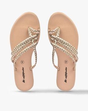 basket-weave toe-ring flat sandals