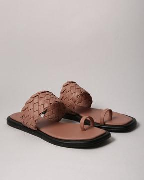 basket weave toe-ring sandals