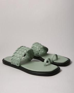 basket weave toe-ring sandals