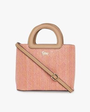 basket-weave tote bag with detachable sling strap