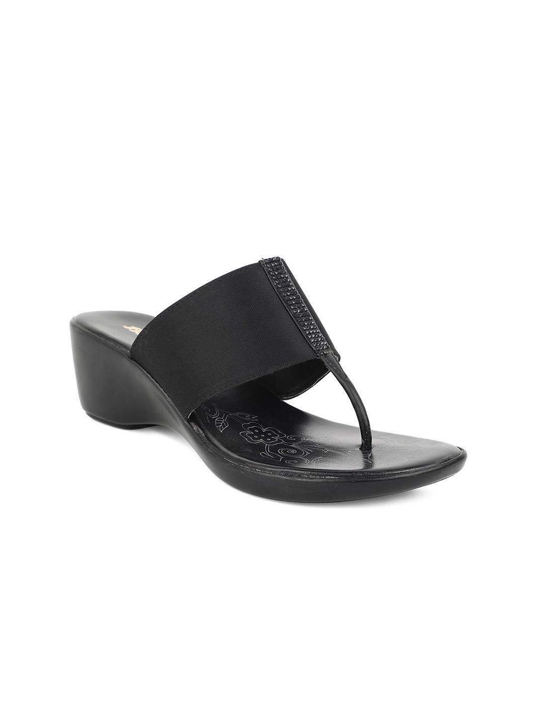 bata black embellished wedge mules with laser cuts