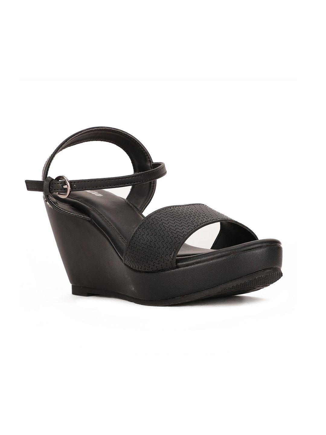 bata black wedge with buckle heels