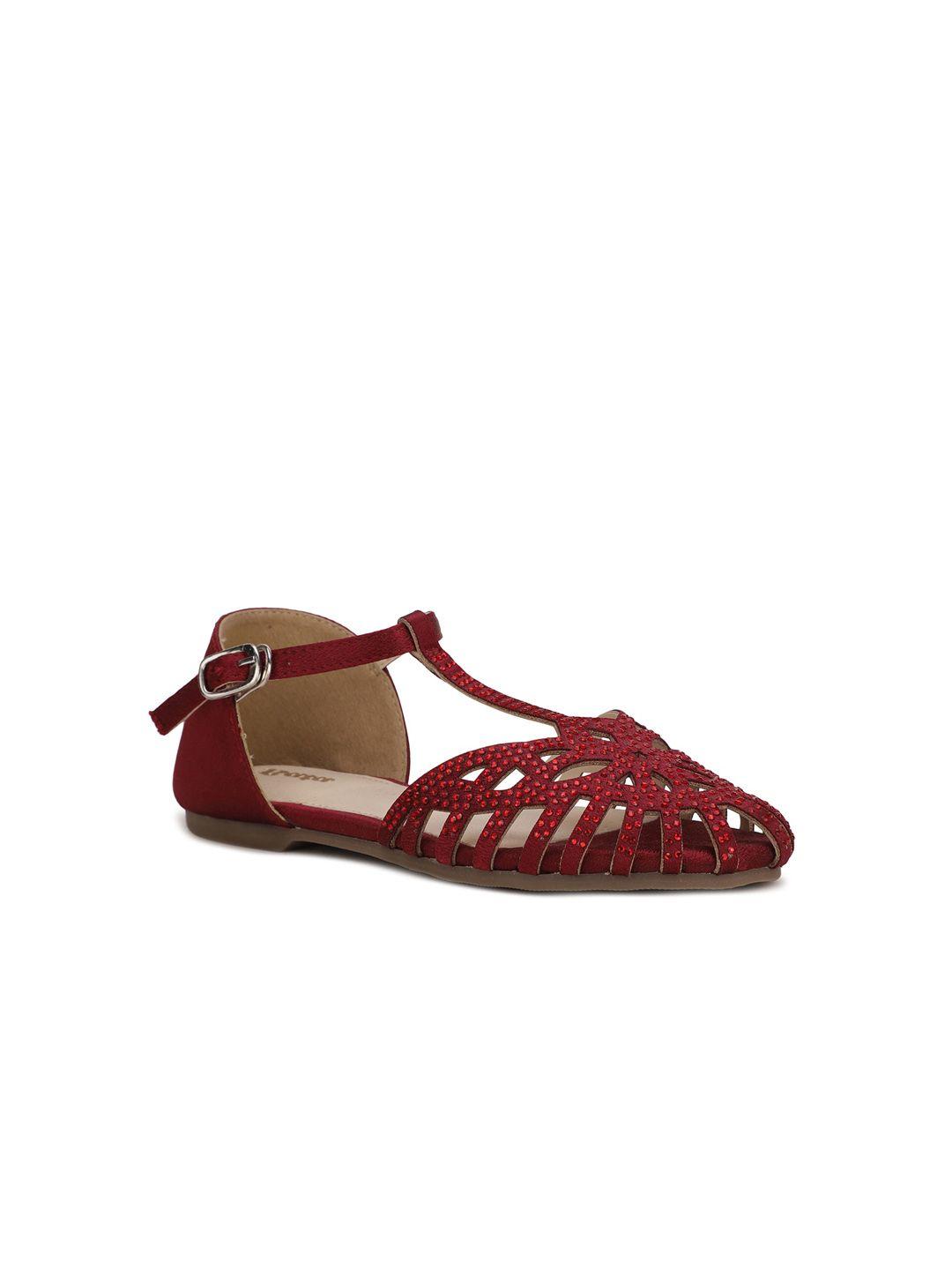 bata girls red embellished mules flats with laser cuts