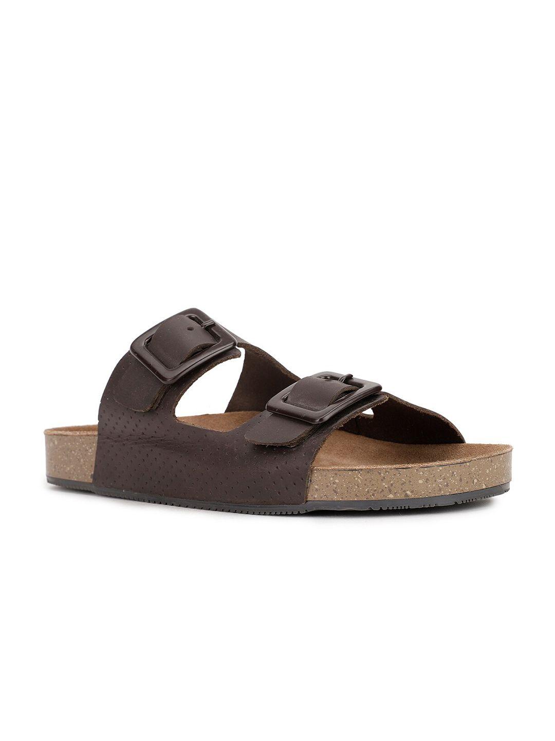 bata men brown leather comfort sandals