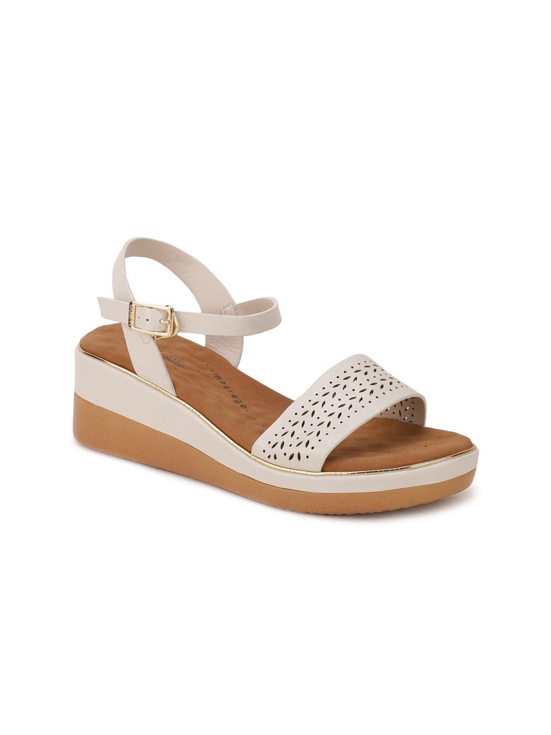 bata white pu wedge sandals with laser cuts