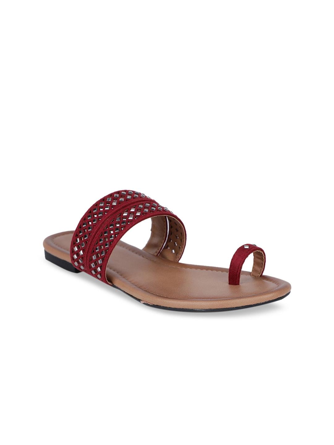 bata women maroon embellished pu one toe flats