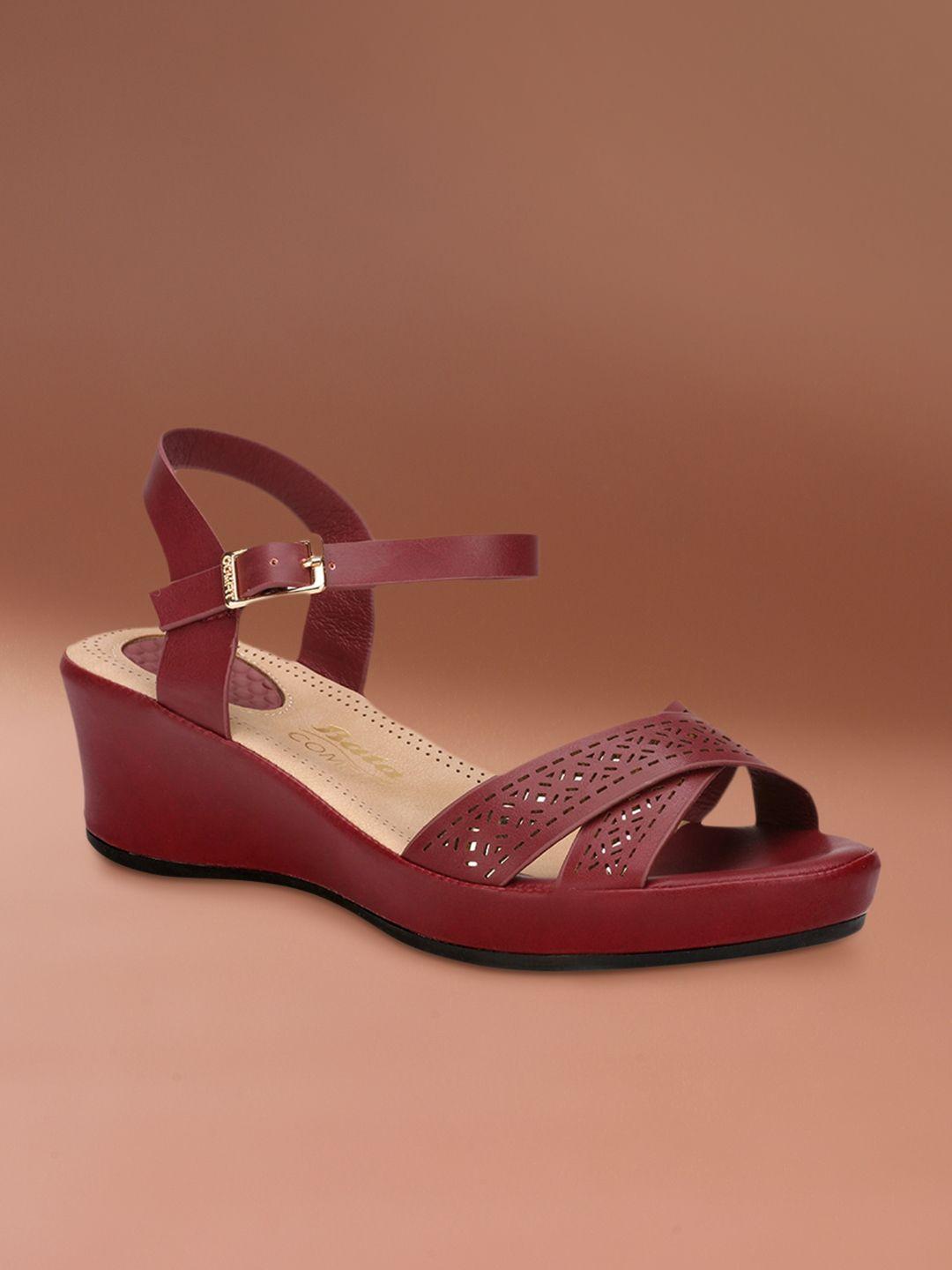 bata women maroon solid flatform heels
