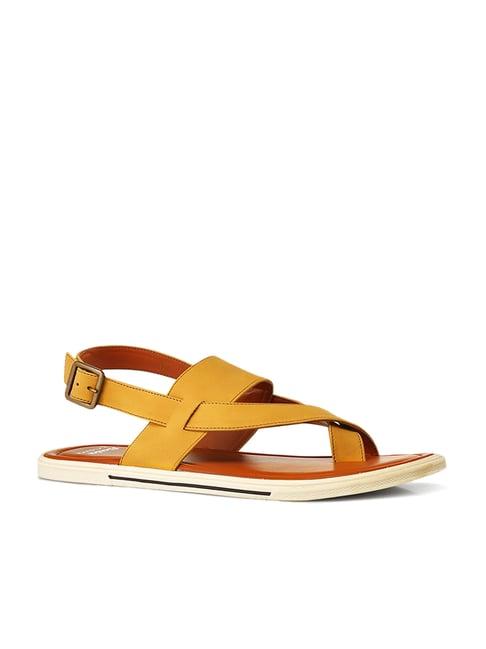 bata men's mustard yellow back strap sandals