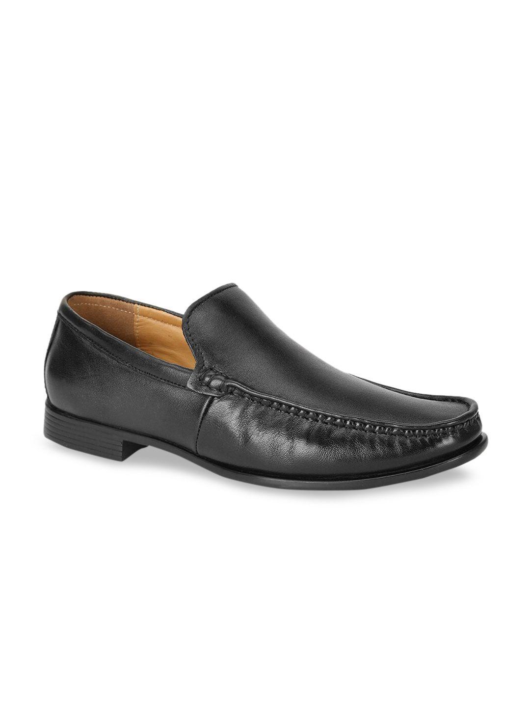 bata men black solid leather formal loafers