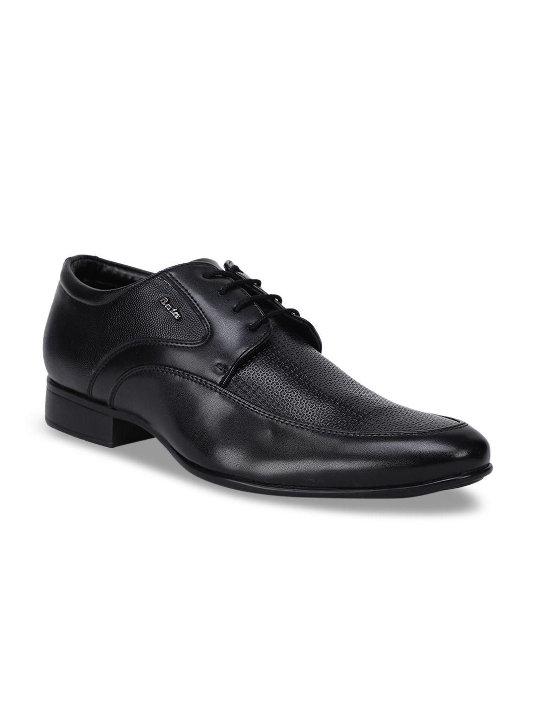 bata men black textured formal derbys