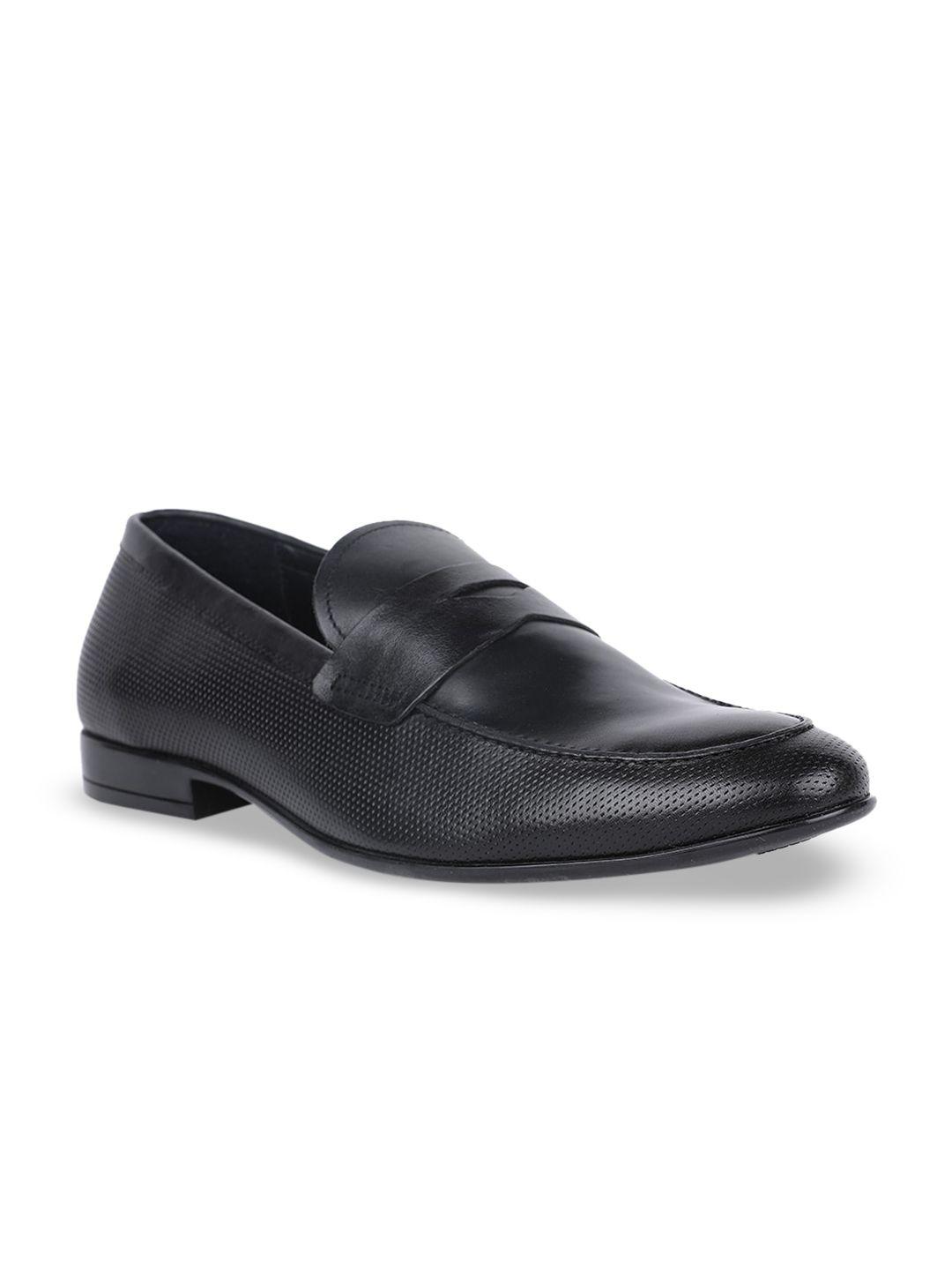 bata men black textured formal leather loafers