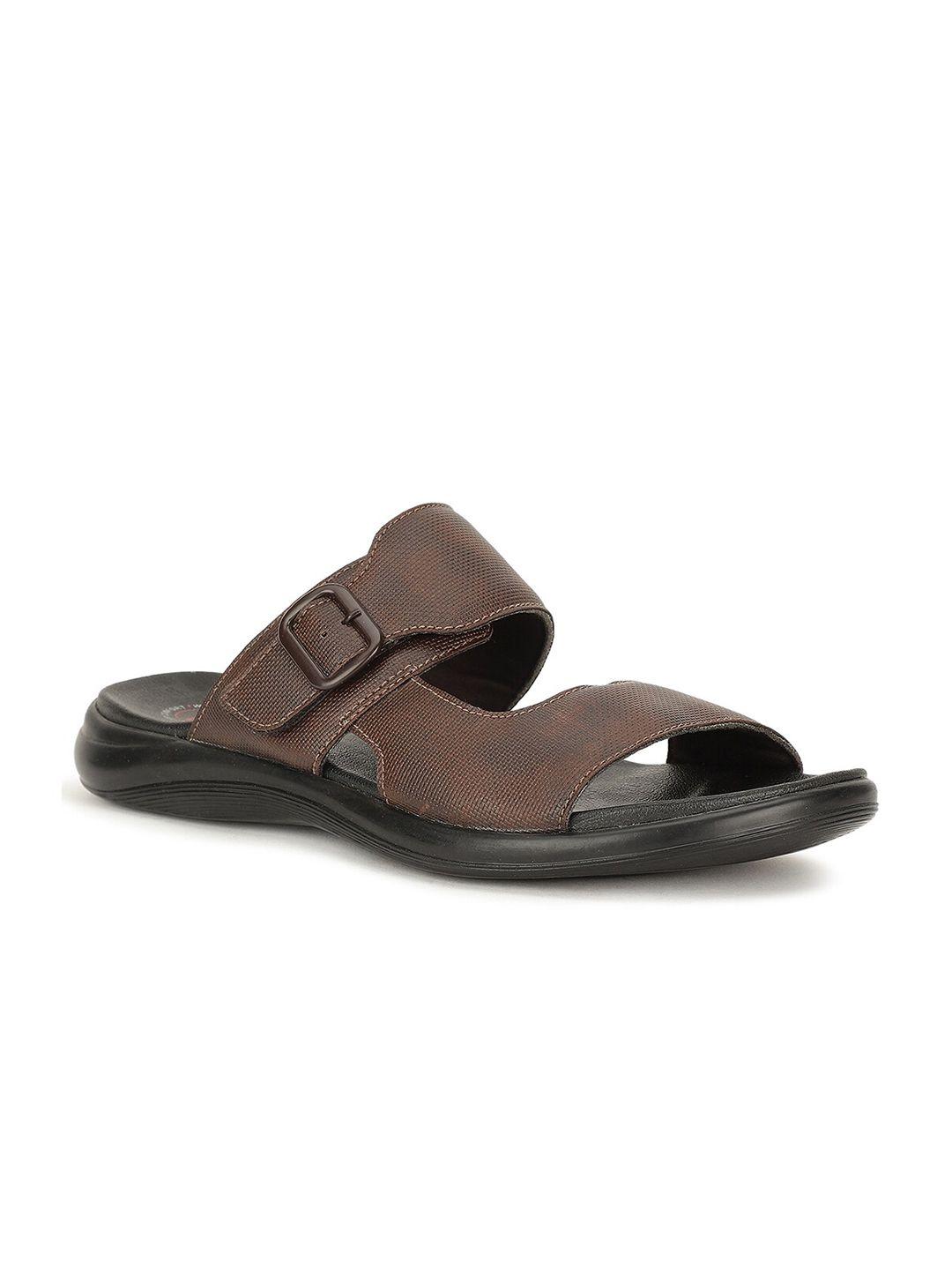 bata men brown & black pu comfort sandals