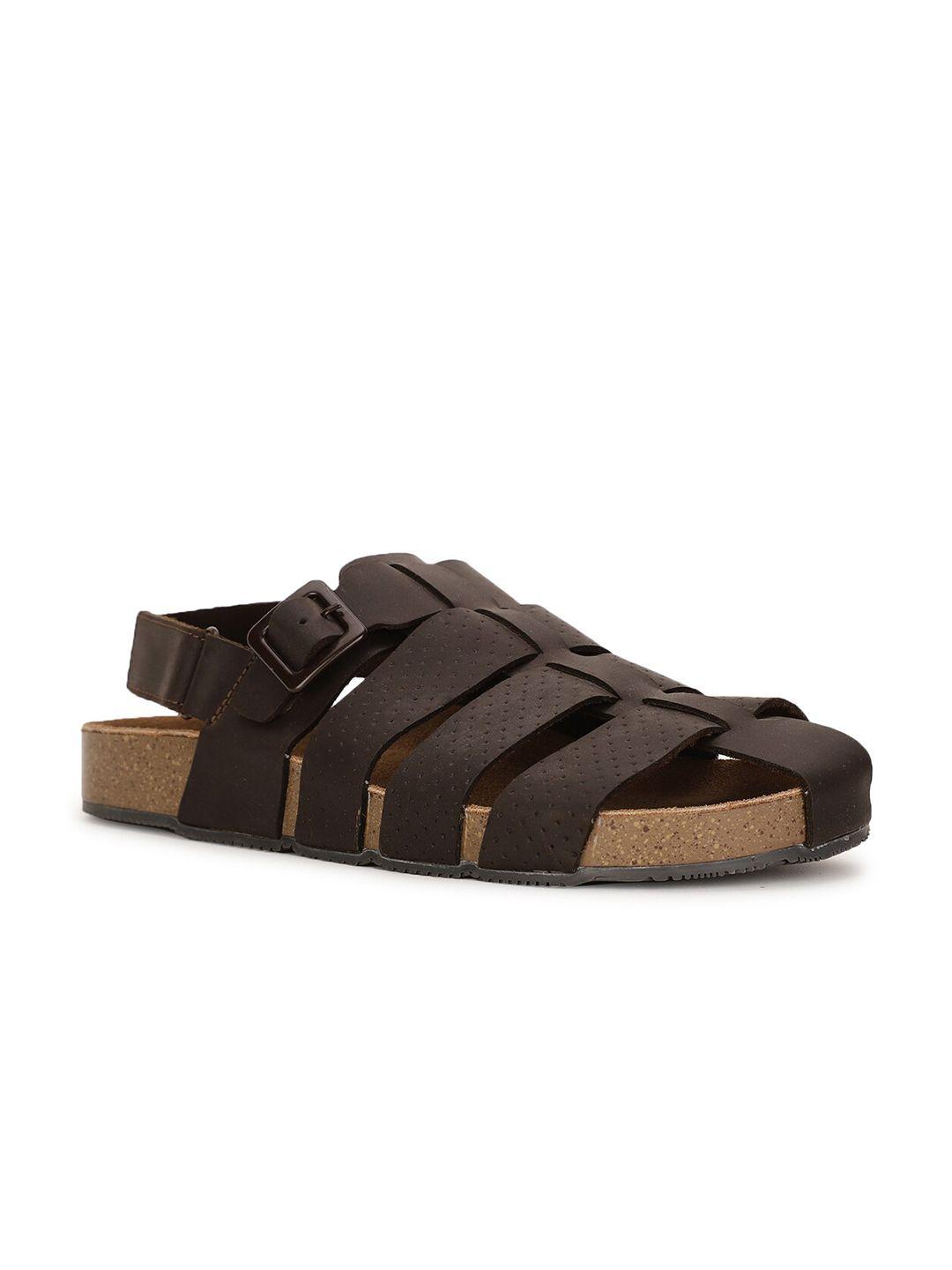 bata men brown leather comfort sandals