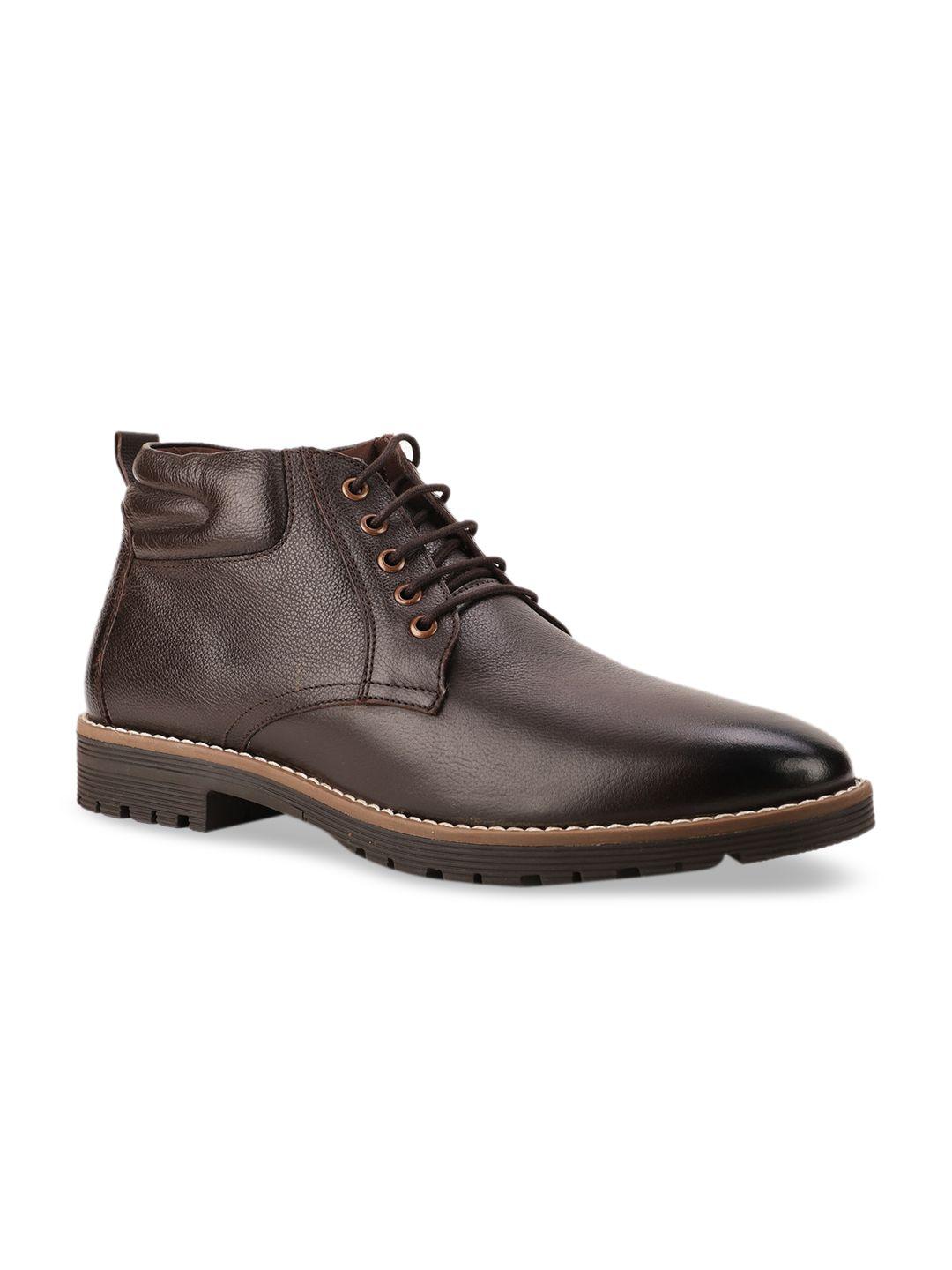 bata men brown leather flat boots