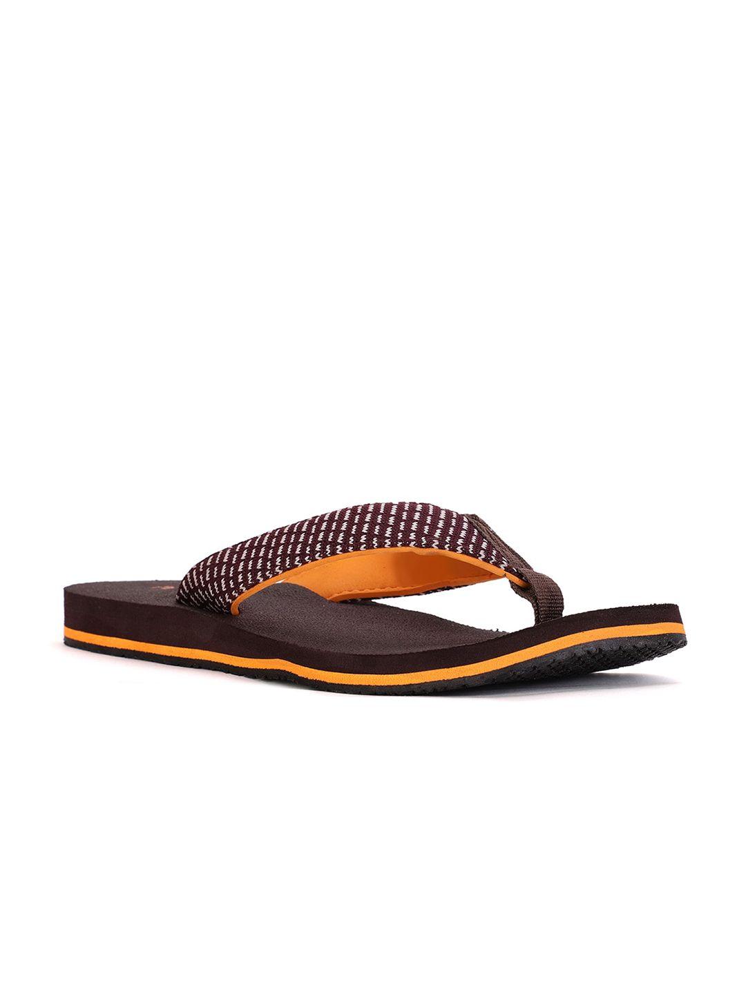 bata men coffee brown & white printed thong flip-flops