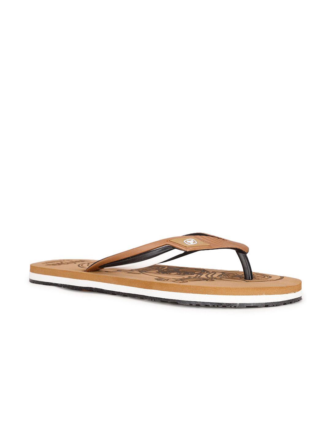 bata men tan & brown printed thong flip-flops