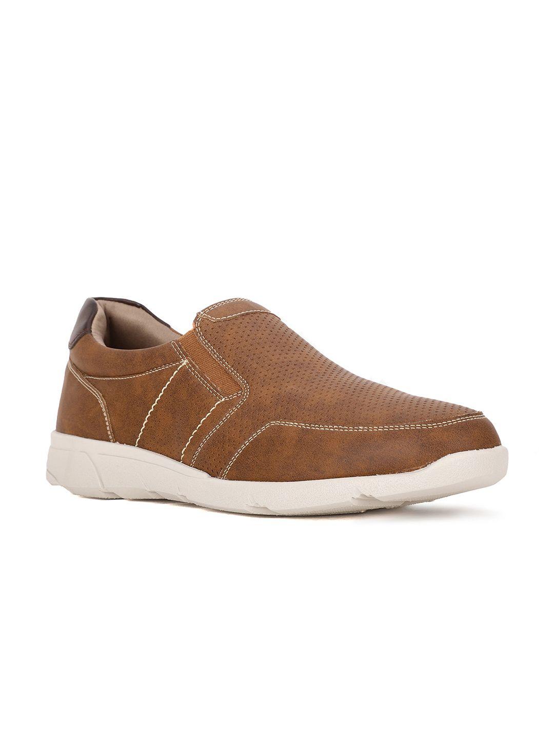 bata men tan textured slip-on sneakers