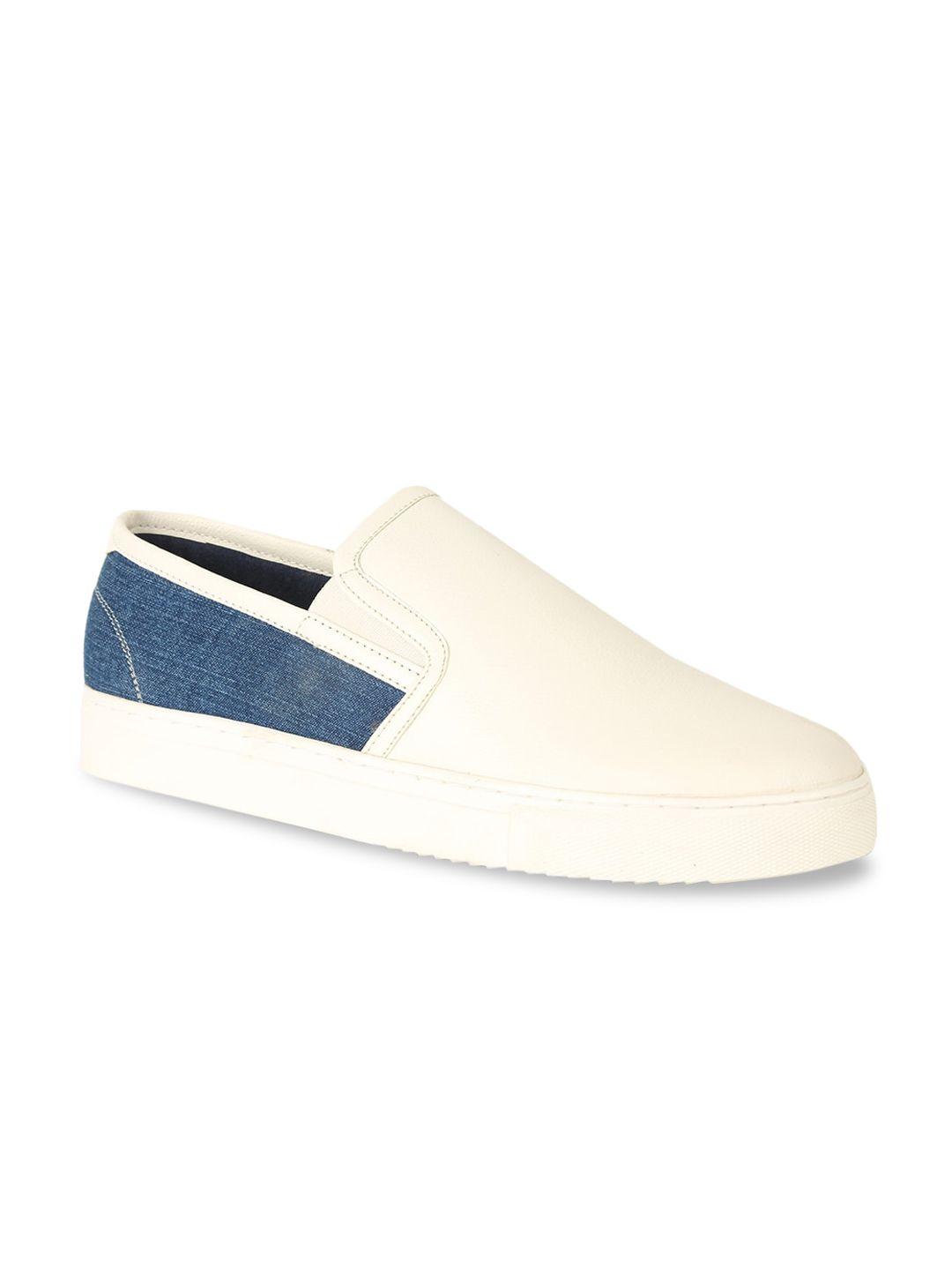 bata men white & blue colourblocked leather slip-on sneakers