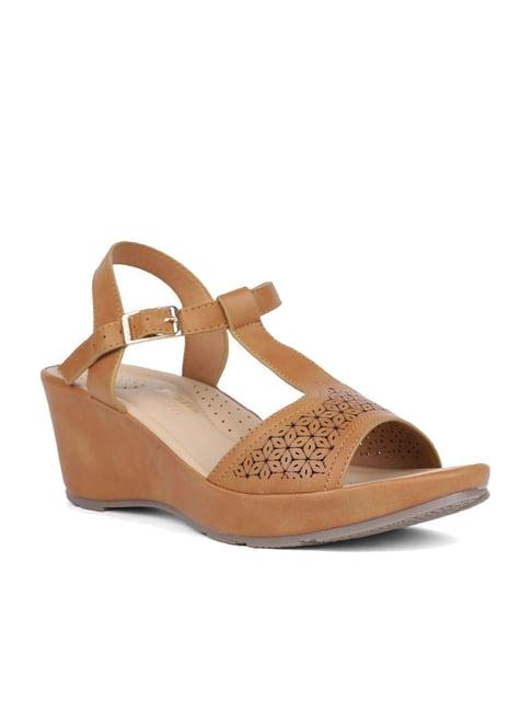 bata women's brown back strap wedges