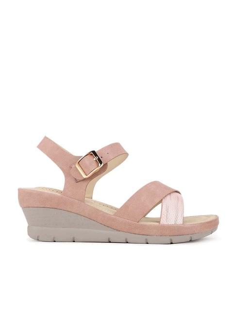 bata women's pink cross strap wedges