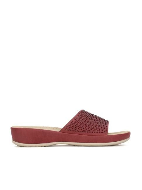 bata women's red casual wedges