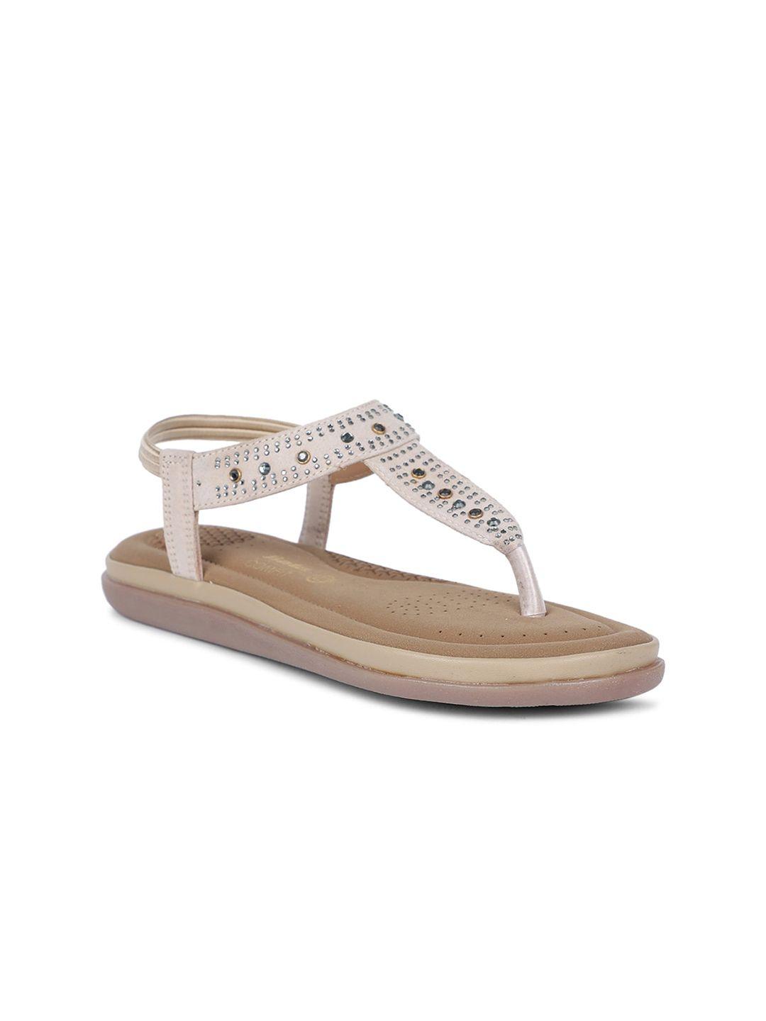 bata women beige embellished t-strap flats