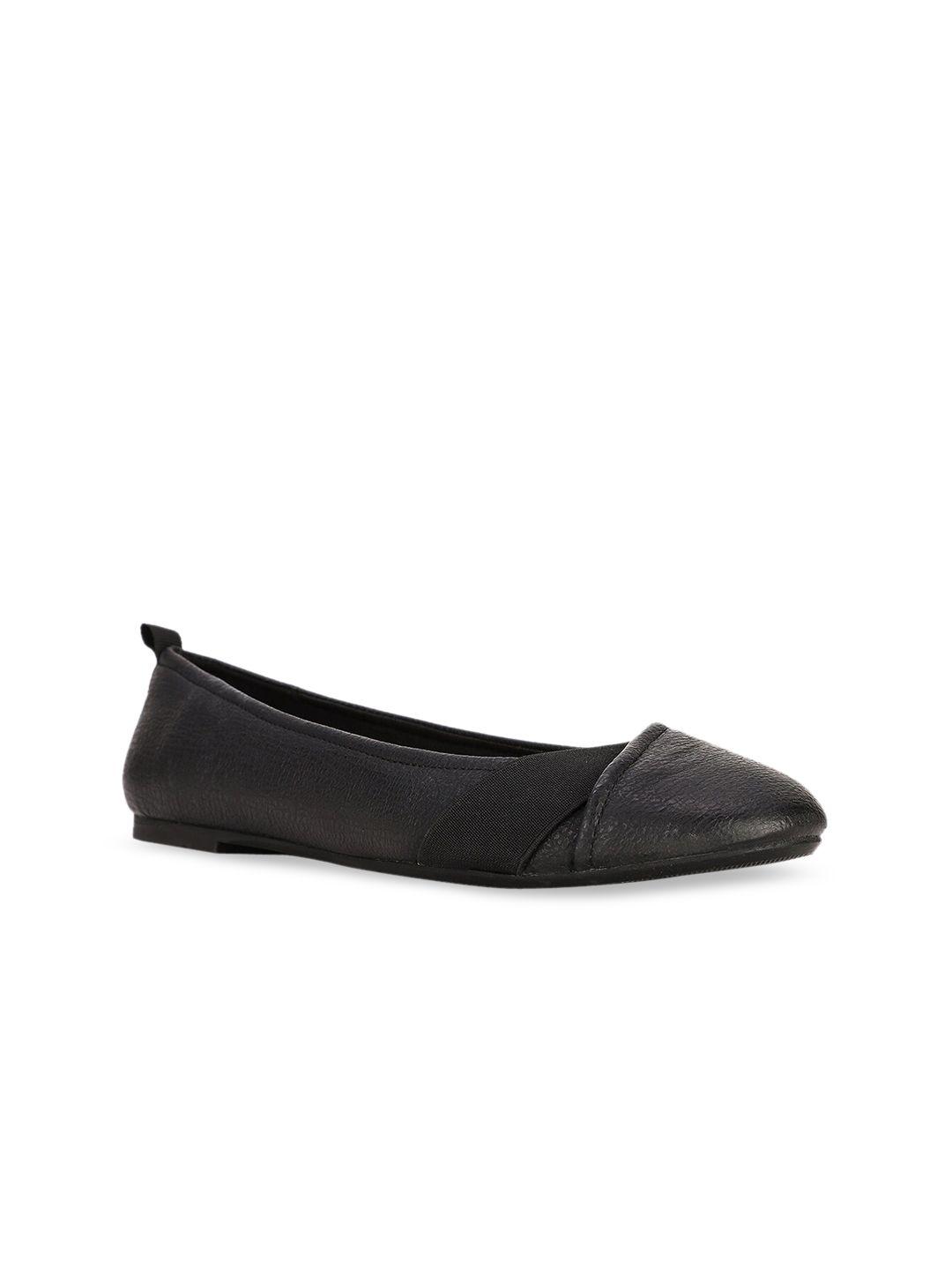 bata women black textured ballerinas flats